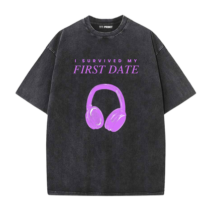 [Pre-Order預購] Black Washed Tee "I Survived my First Date"